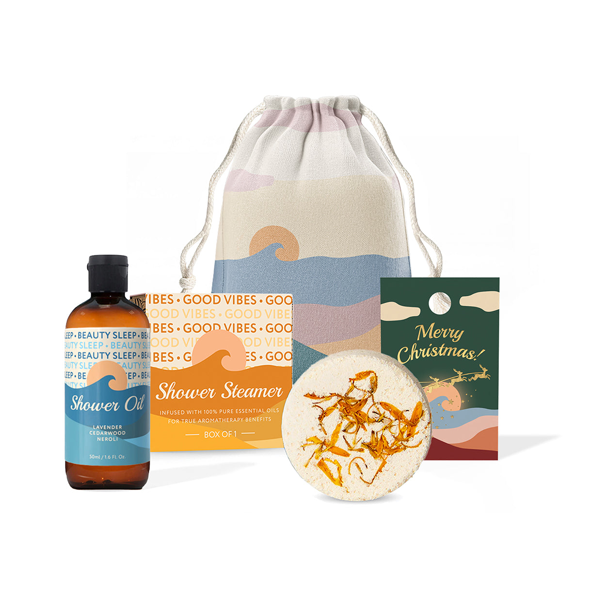 Xmas Single Shower Steamer + 50ml Shower Oil Set