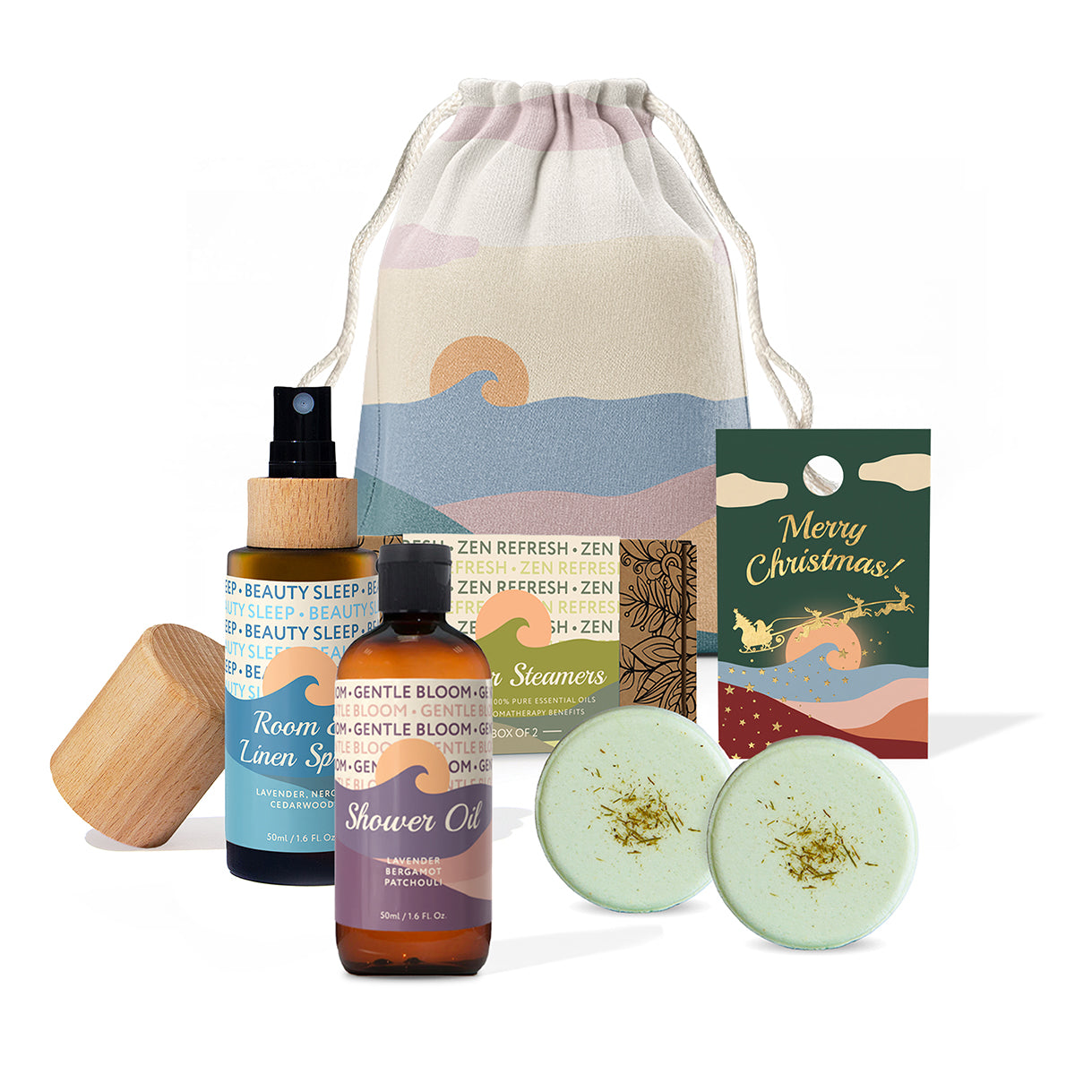 Xmas Twin Steamers + Shower Oil 50ml + Linen Spray 50ml Set