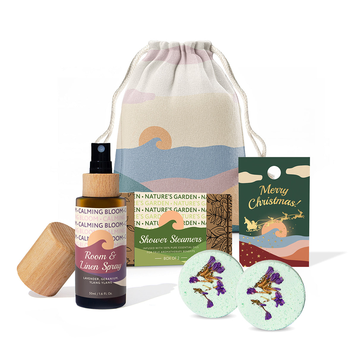 Xmas Twin Shower Steamer + Linen Spray 50ml Set